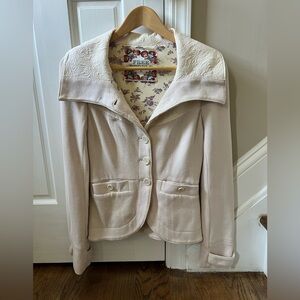 free people vintage cream lace detail jacket size 2